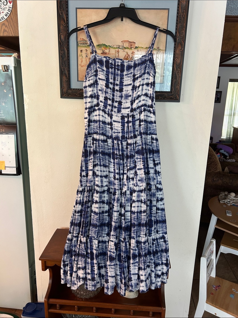 Alex Marie Blue and White Tie-Dye Spaghetti Strap Maxi Dress